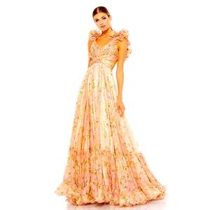 MAC DUGGAL Ruffled Floral Dress
